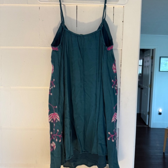 Entro Slip Dress Womens Teal Blue Boho Embroidered V Neck Flowy Boho Sz Med - Picture 12 of 13